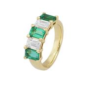 18k Yellow Gold Emerald Cut Emeralds &amp; Emerald Cut Diamonds Five Stone Ring image