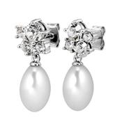 Petun Stainless Steel Cubic Zirconia &amp; Pearl Drop Earrings image