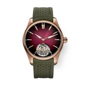 Pioneer Tourbillon 40mm Burgundy Dial Automatic Rose Gold Rubber Strap Watch