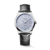 Master Collection 39mm Ice Blue Dial Automatic Grey Leather Strap Watch