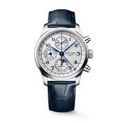 Master Collection Chrono Moonphase 41mm Silver Dial Automatic Blue Leather Strap Watch