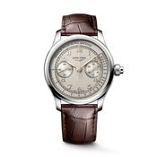 Master Collection Chrono Monopusher 41mm Ivory Dial Manual Winding Brown Leather Strap Watch