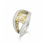Platinum Lab Grown Emerald Cut Fancy Yellow Diamond Dress Ring image