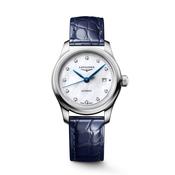 Master Collection 30mm MOP Diamond Dot Dial Automatic Blue Leather Strap Watch image