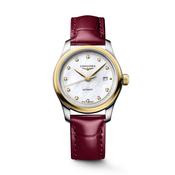 Master Collection 30mm MOP Diamond Dot Dial Automatic Red Leather Strap Watch image