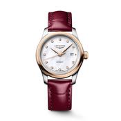 Master Collection 30mm MOP Diamond Dot Dial Automatic Red Leather Strap Watch image