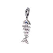 Fish Bones 18k White Gold Diamond &amp; Sapphire Charm