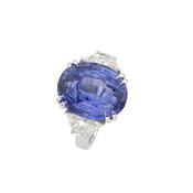 18k White Gold 12.65ct Oval-Cut Sapphire &amp; Diamond Three-Stone Ring