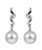 18k White Gold Pearl &amp; Diamond Drop Earrings