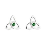 Sterling Silver Green CZ Trinity Knot Earrings