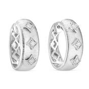 18k White Gold Oval Hoop Earrings with Diamonds image