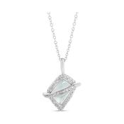 18k White Gold Aquamarine &amp; Diamond Pendant Necklace image