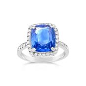 Platinum Sapphire and Diamond Cluster Ring image