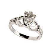 Sterling Silver April Claddagh Birthstone Ring