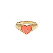 9k Yellow Baby Chevalière Coeur Corail Or Jaune Signet Ring image