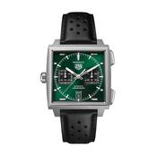 Monaco Chronograph 39mm Green Dial Automatic Black Leather Strap Watch