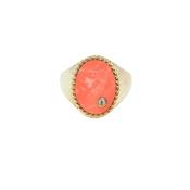 9K Yellow Gold Chevalière Ovale Corail Ring image