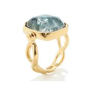 Cabochons Denim Blue Tinted Rock Crystal Squared Ring