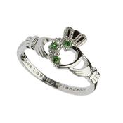 Sterling Silver Green Stone Claddagh Ring