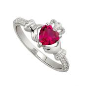 July Birthstone Red Cubic Zirconia Claddagh Ring image