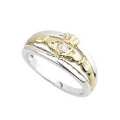 Sterling Silver &amp; Gold Diamond Claddagh Band image