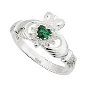 Sterling Silver Green Cubic Zirconia Claddagh Ring image