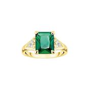 Green Rectangular Crystal Gold Plated Ring