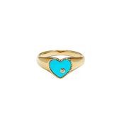 9K Yellow Gold sz48 Baby Chevalière Coeur Turquoise or Jaune image