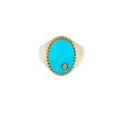 9K Yellow Gold Chevalière Ovale Turquoise or Jaune image