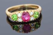 Ruby, Diamond and Demantoid Garnet Ring - Weldons Jewellers image