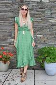 Green floral frill wrap dress image