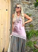 Asymmetrical lace trim silky cami (lilac) image