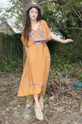 Floral embroidered ochre dress image