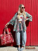 Coral border floral kimono