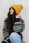 Pom pom knit beanie (Mustard) image