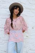 Pink mesh crochet top