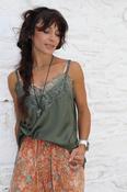Silky lace trim cami (Khaki) image