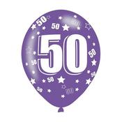 Age 50 Assorted Colours Latex Balloons (6pk) |Party Decorations image