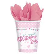 On your Christening Day Pink Paper Cups - 266ml (8pk)| Party Accessories
