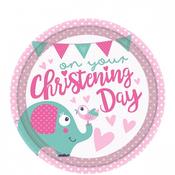 On your Christening Day Pink Paper Plates - 23cm (8pk) | Christening Party Accessories image