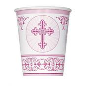 Pink Radiant Cross - 266ml Paper Party Cups |Communion Party Accessories