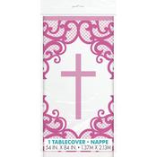 Pink Cross Plastic Tablecover 1.37m X 2.13m - Tablecovers