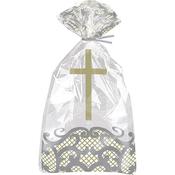 Silver with Gold Cross Plastic Cello Bags and twist ties (20ct) - Tablecovers