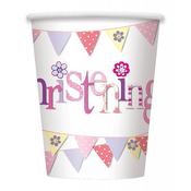 Christening Pink Bunting 9oz Cups (8pk) | Party Accessories