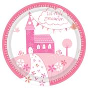 Communion Church Pink Paper Plates - 23cm (8pk) | Communion Party Accessories