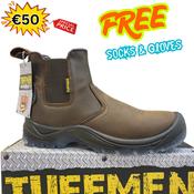 TUFFMEN / MAX STEEL WAXY DEALER SAFETY BOOT + FREE Socks &amp;amp; Gloves