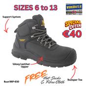 Max Steel Black Laced Safety Boot + Free Socks Gloves Fibre Cloth