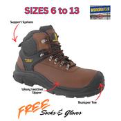 Max Steel Brown Laced Safety Boot + Free Socks &amp;amp; Gloves image