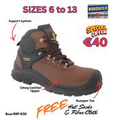 Max Steel Brown Laced Safety Boot + Free Socks Gloves Fibre Cloth image