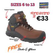 Max Steel Brown Laced Safety Boot + Free Socks &amp;amp; Gloves